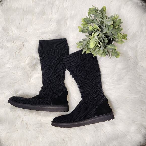 UGG Shoes - UGG Classic Black Argyle Knit Boots Size 6